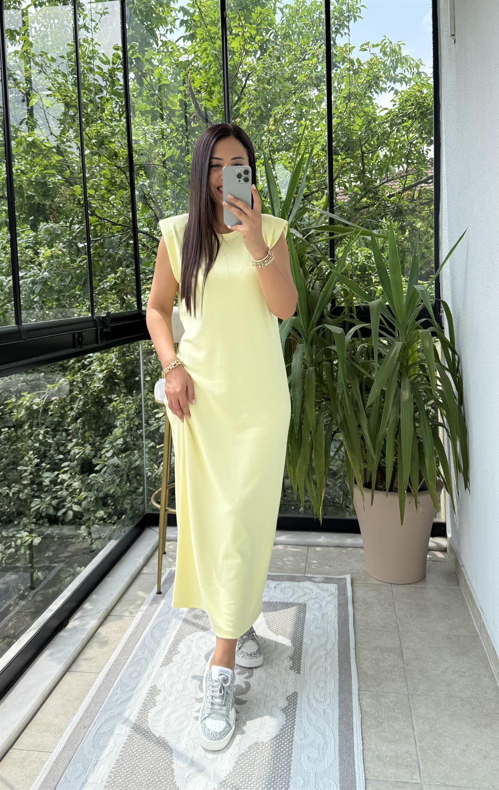 Vatkalı Modal Elbise Sarı