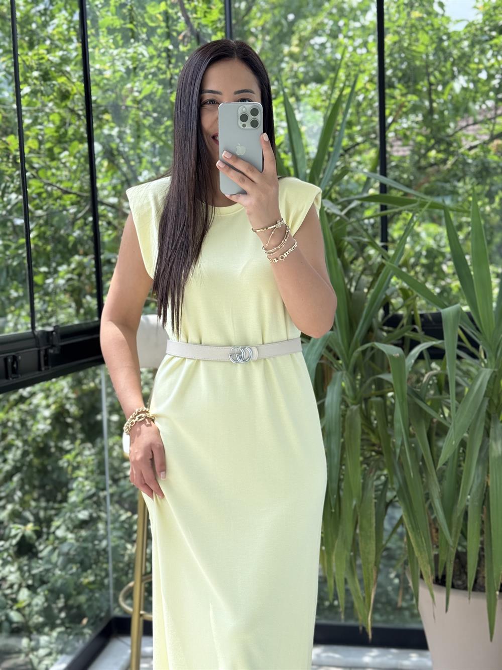 Vatkalı Modal Elbise Sarı