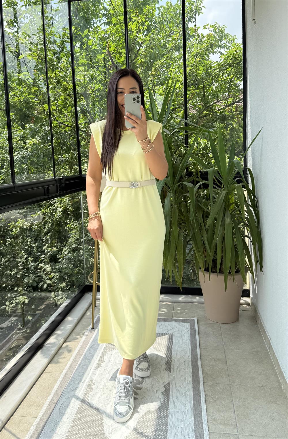 Vatkalı Modal Elbise Sarı