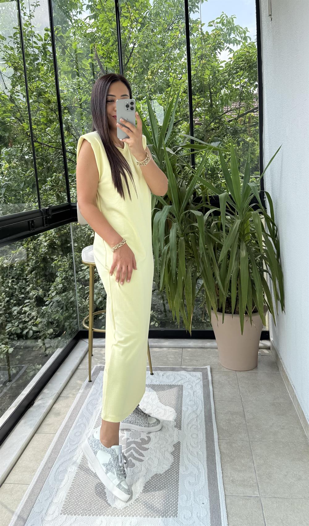 Vatkalı Modal Elbise Sarı