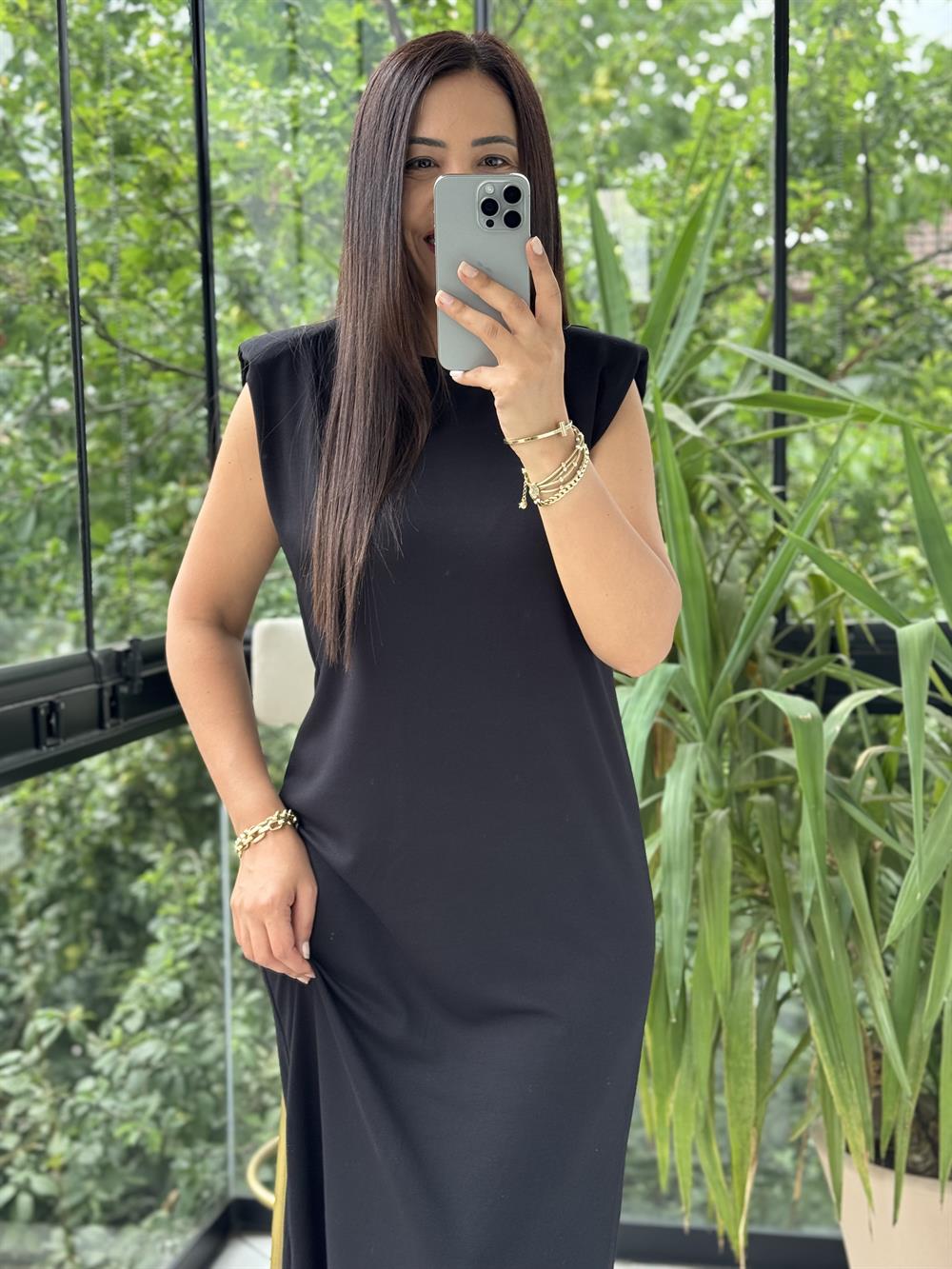 Vatkalı Modal Elbise Siyah