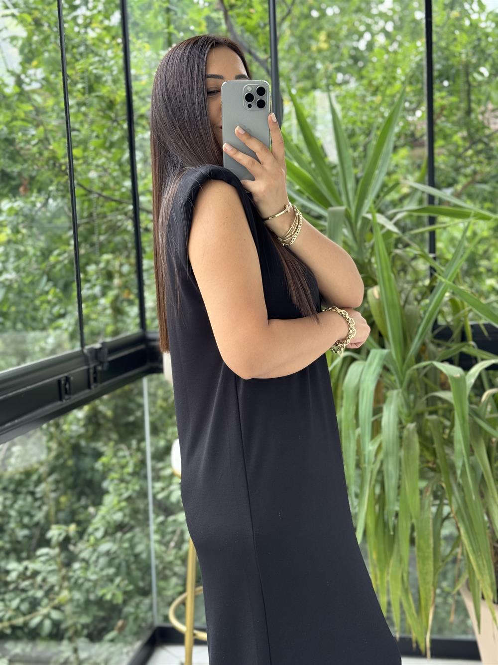 Vatkalı Modal Elbise Siyah