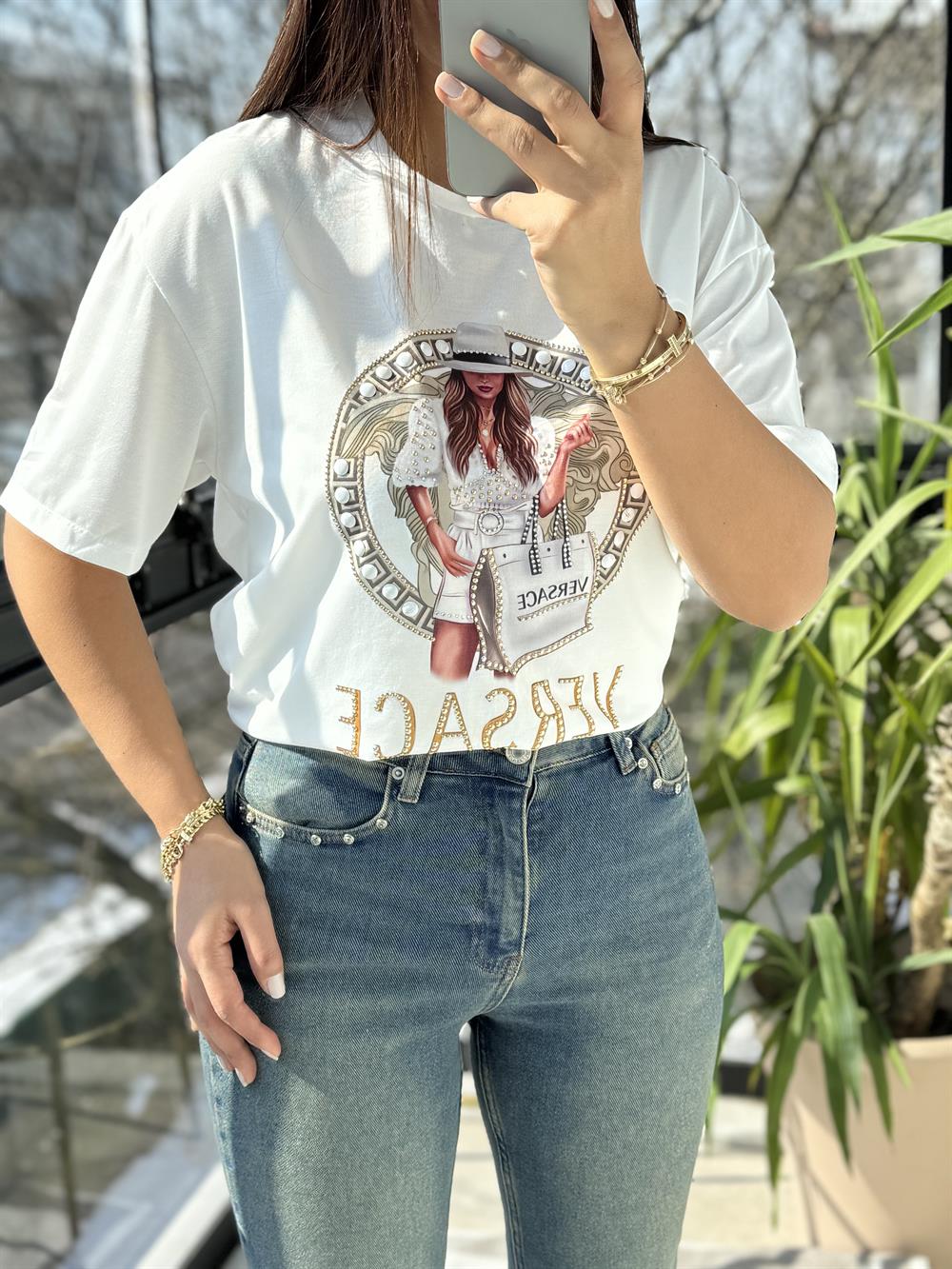 Versage Yazılı Tişört Ekru