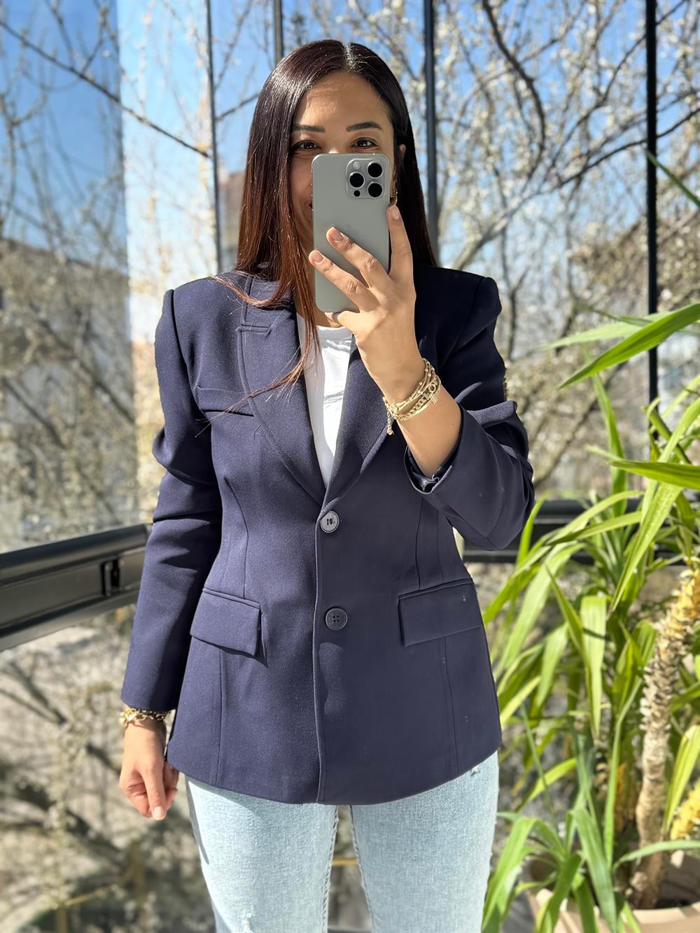 Volanlı İki Düğme Blazer Lacivert