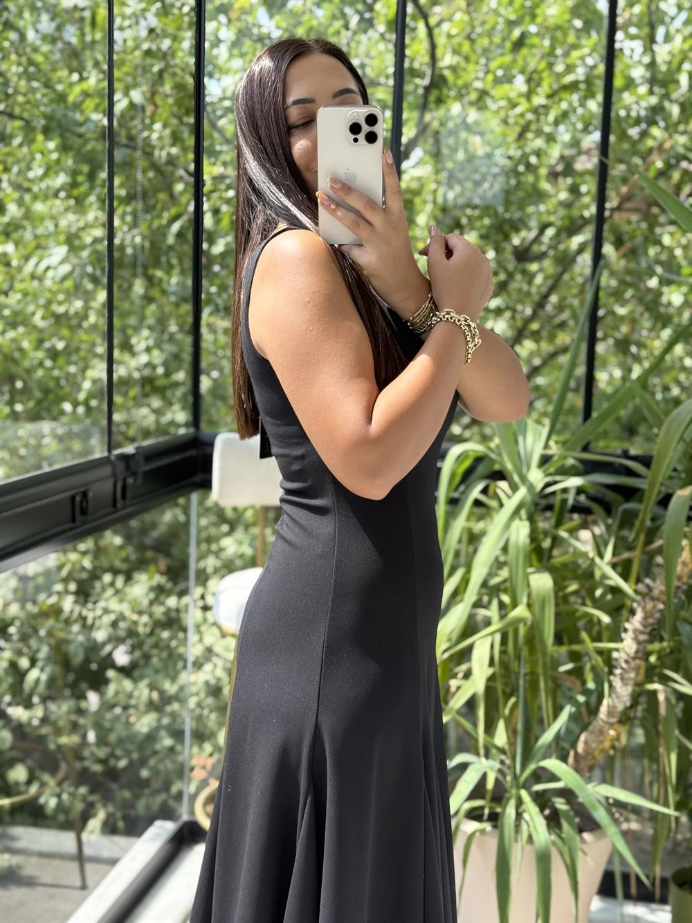 Volanlı Slim Elbise Siyah