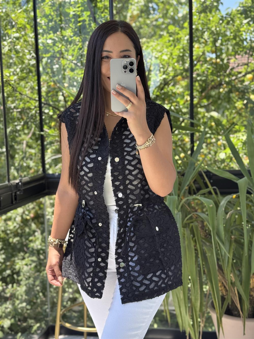 Yakma Bağlamalı Yelek Siyah