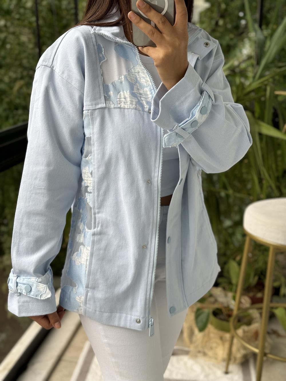 Yakma Organze Ceket Mavi