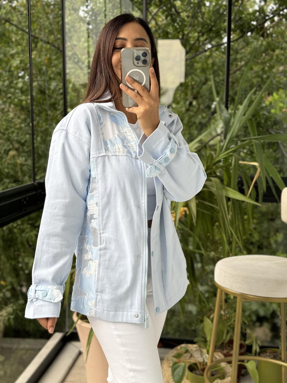 Yakma Organze Ceket Mavi