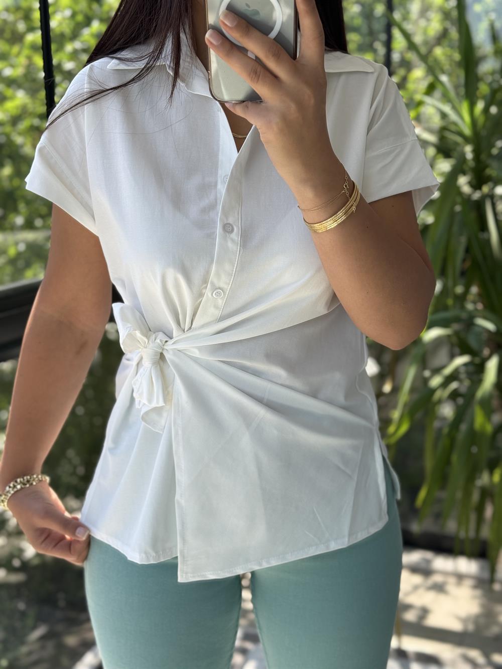 Yandan Bağlamalı Zra Gömlek Beyaz