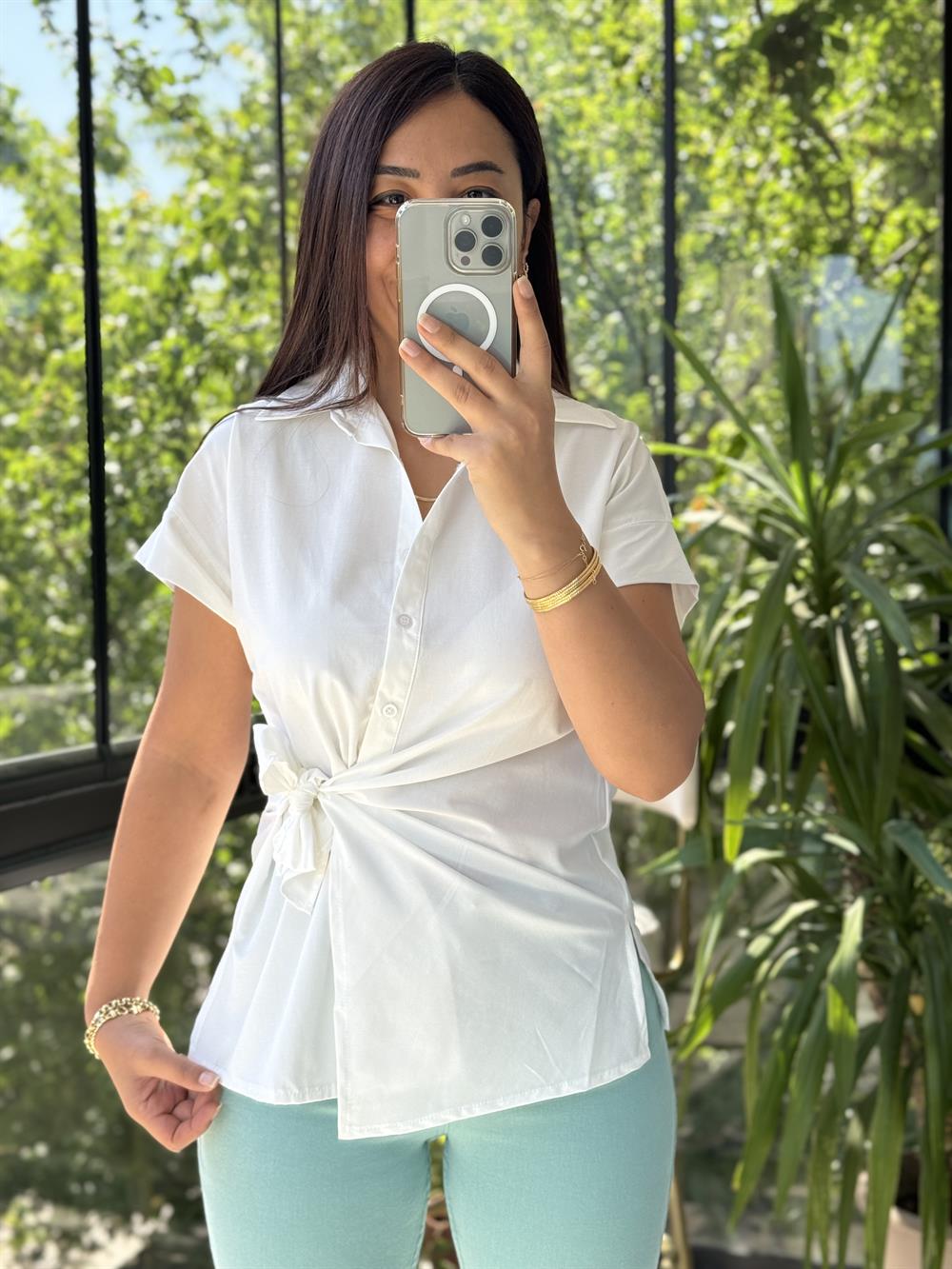 Yandan Bağlamalı Zra Gömlek Beyaz