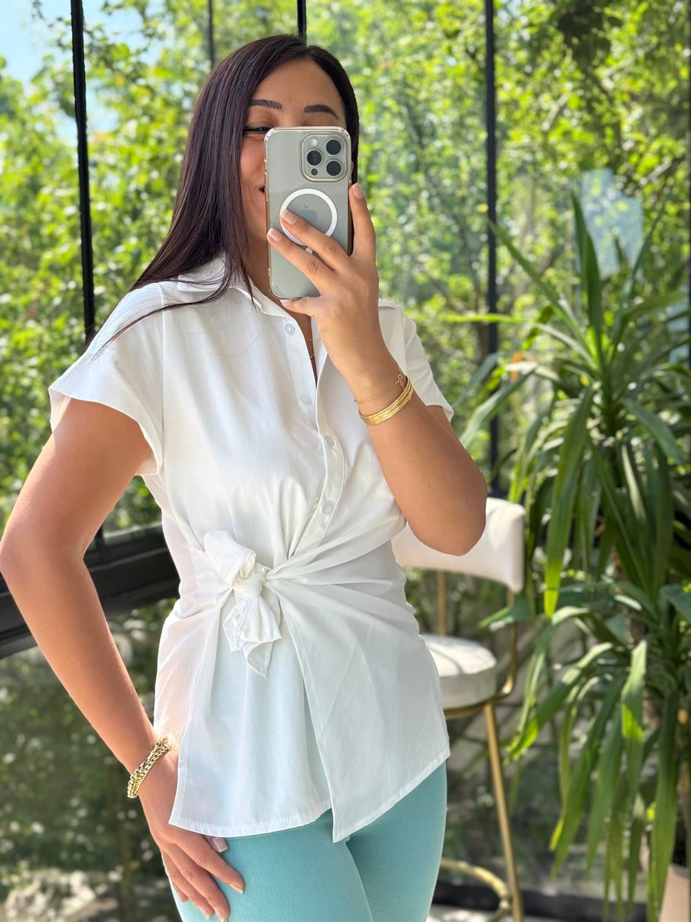 Yandan Bağlamalı Zra Gömlek Beyaz