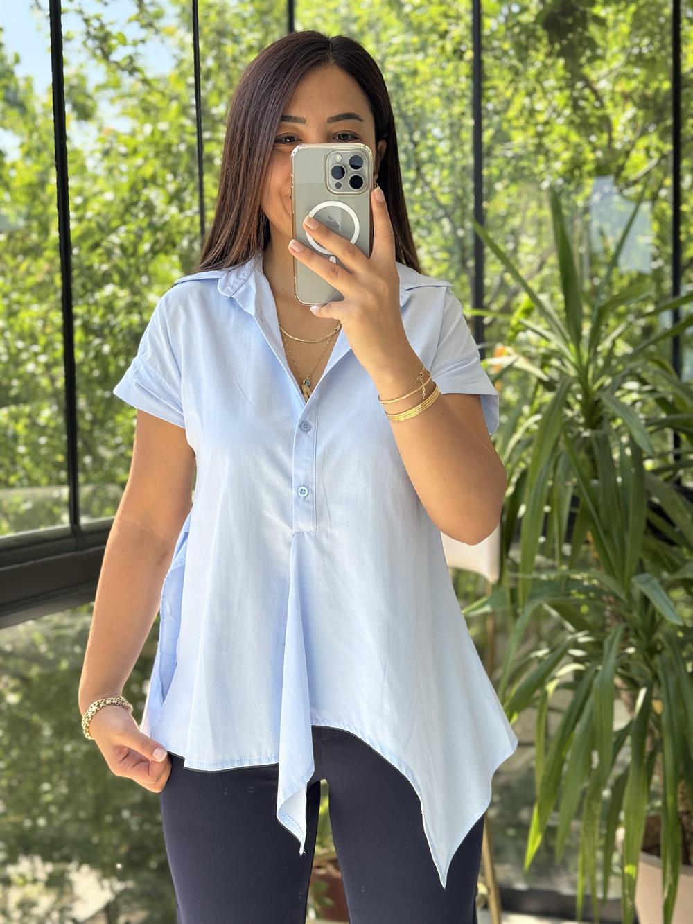 Yandan Bağlamalı Zra Gömlek Mavi