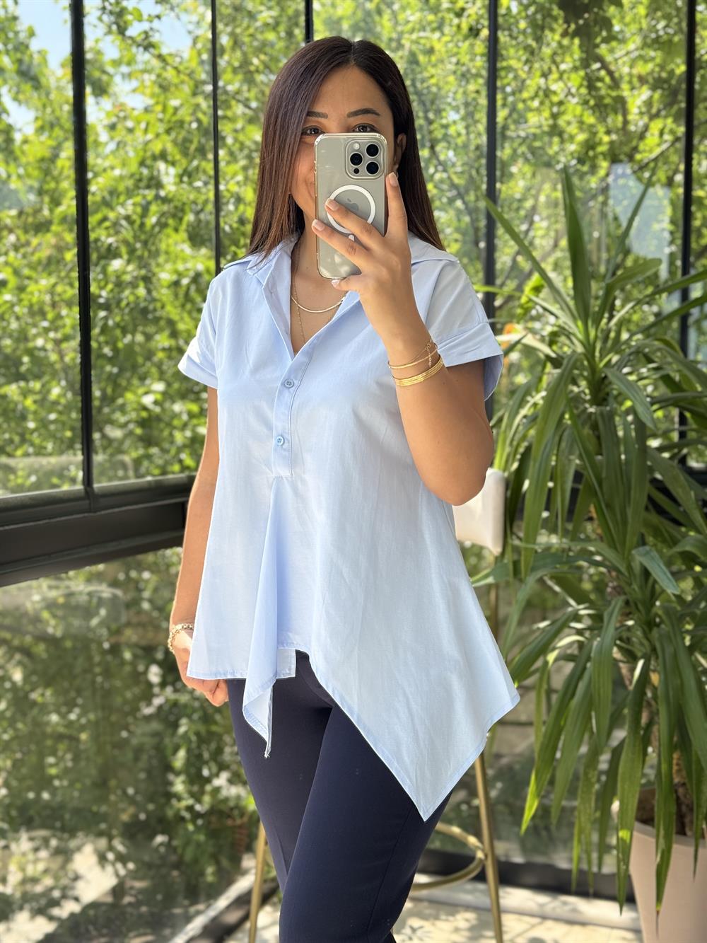 Yandan Bağlamalı Zra Gömlek Mavi