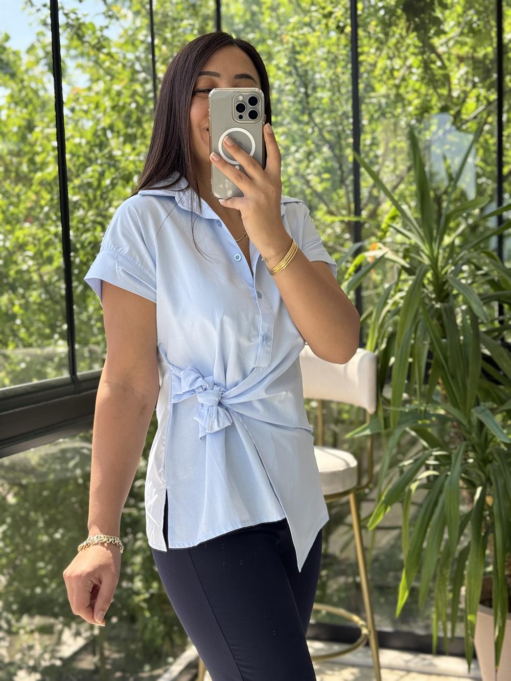 Yandan Bağlamalı Zra Gömlek Mavi