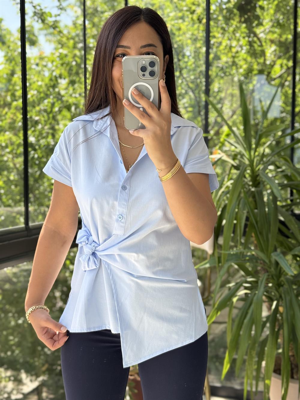 Yandan Bağlamalı Zra Gömlek Mavi