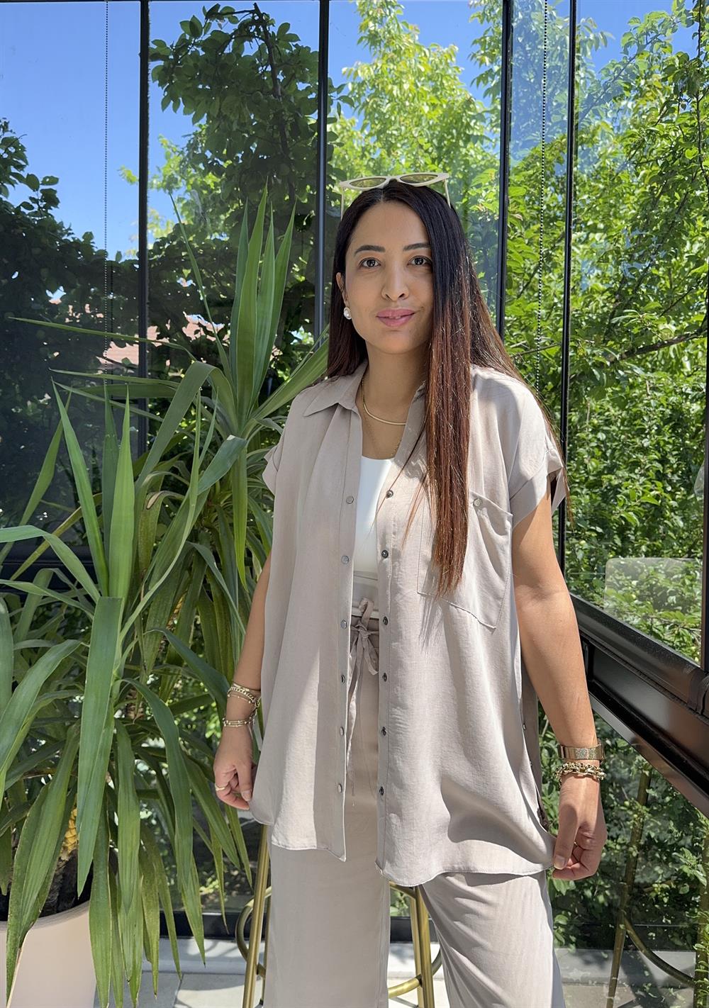 Yanları Çıtçıtlı Tensel Takım Bej