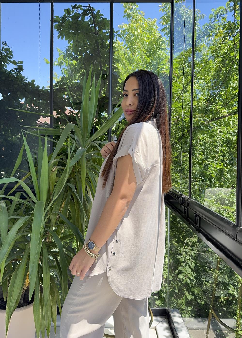 Yanları Çıtçıtlı Tensel Takım Bej