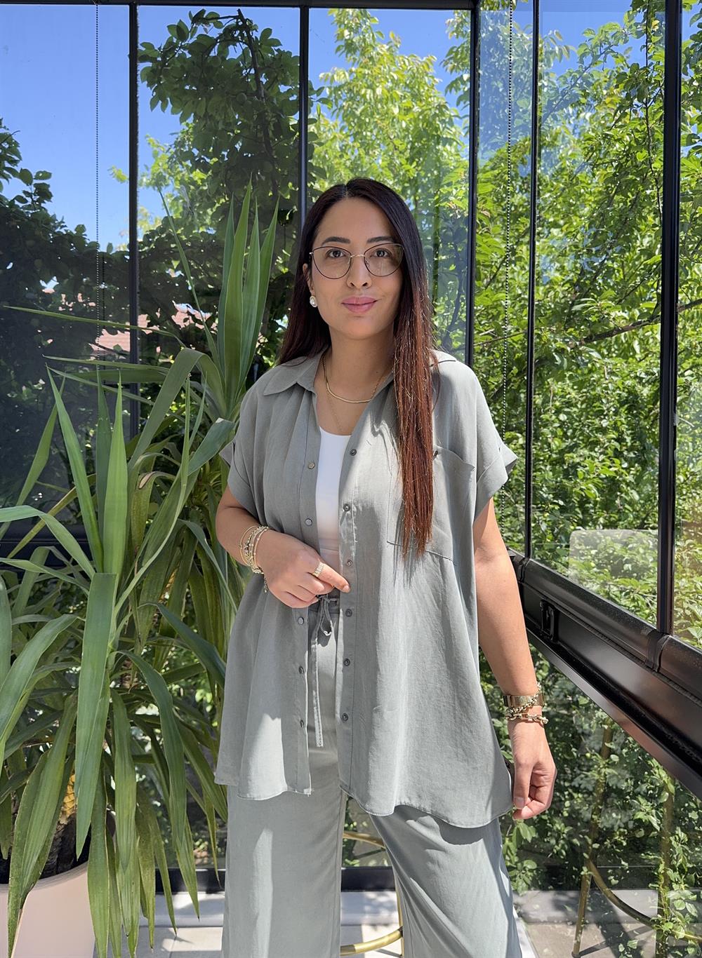 Yanları Çıtçıtlı Tensel Takım Haki Yeşili