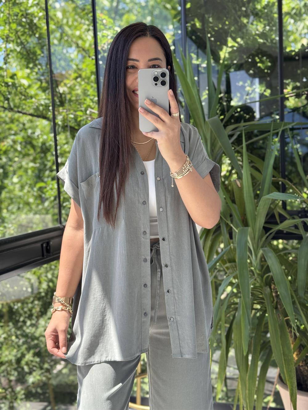 Yanları Çıtçıtlı Tensel Takım Haki Yeşili