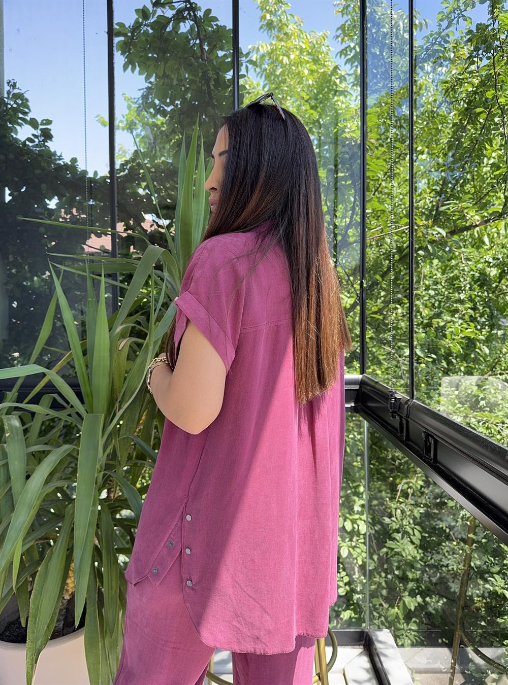 Yanları Çıtçıtlı Tensel Takım Mürdüm