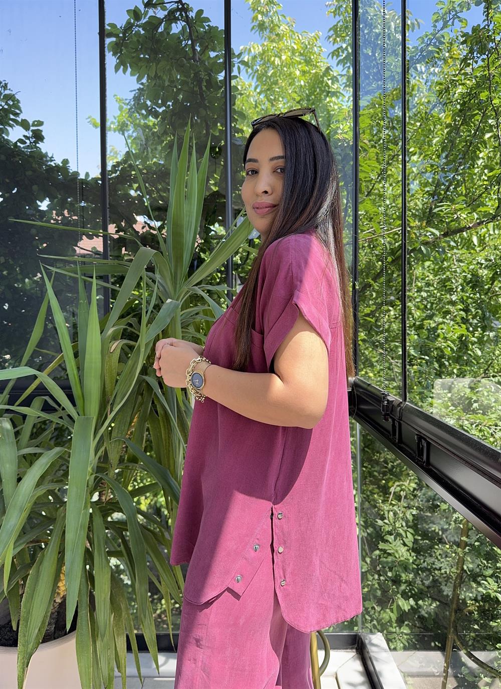 Yanları Çıtçıtlı Tensel Takım Mürdüm