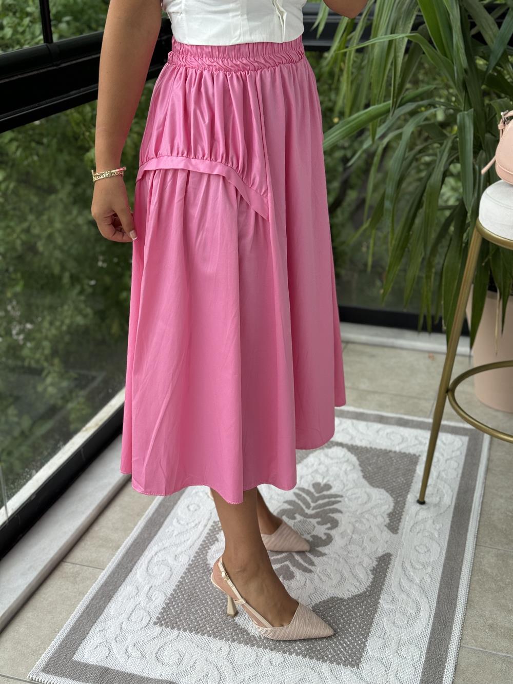 Yanları Detaylı Etek Pembe