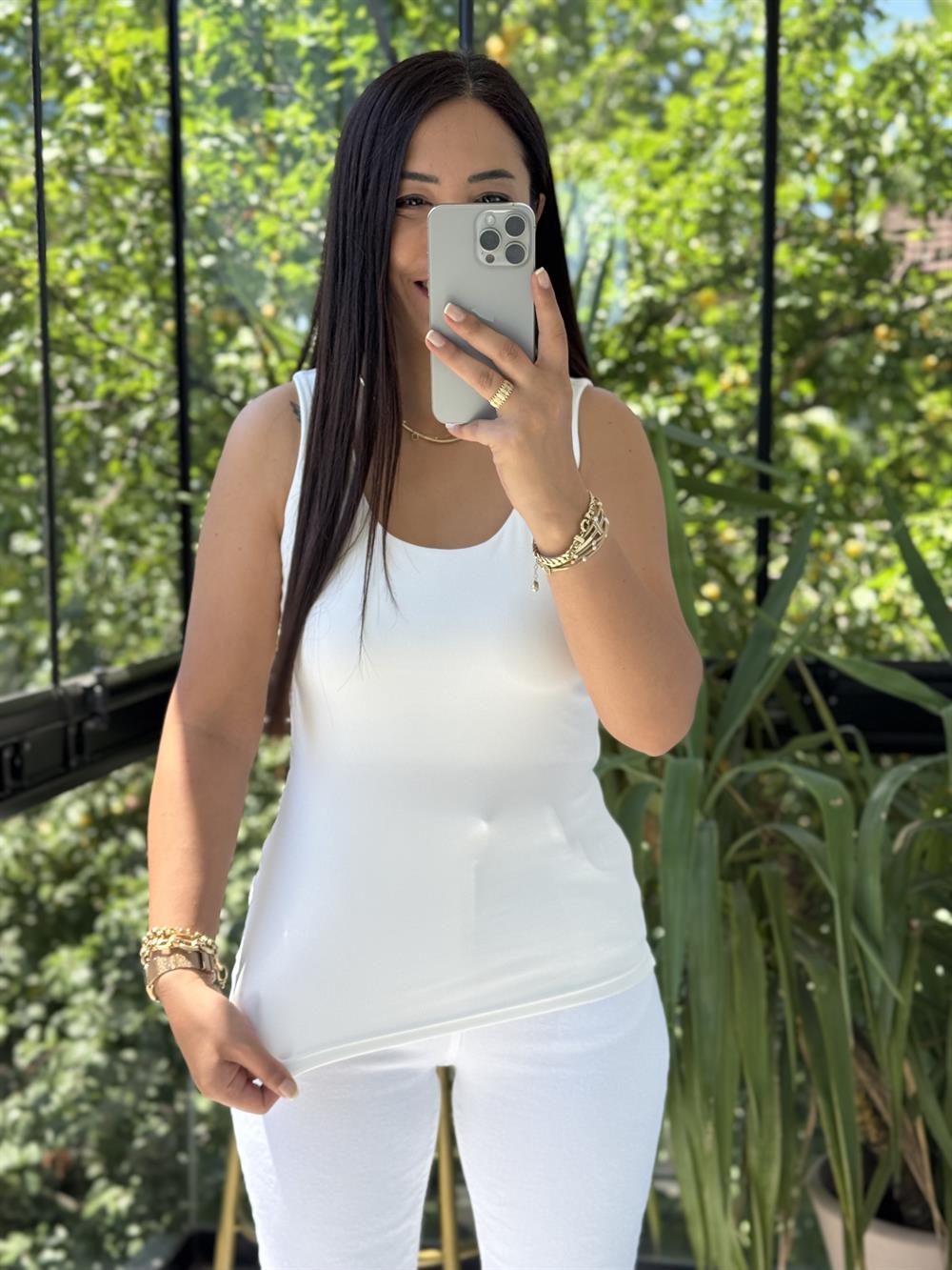 Yarım Astarlı Askılı Esnek Atlet Ekru