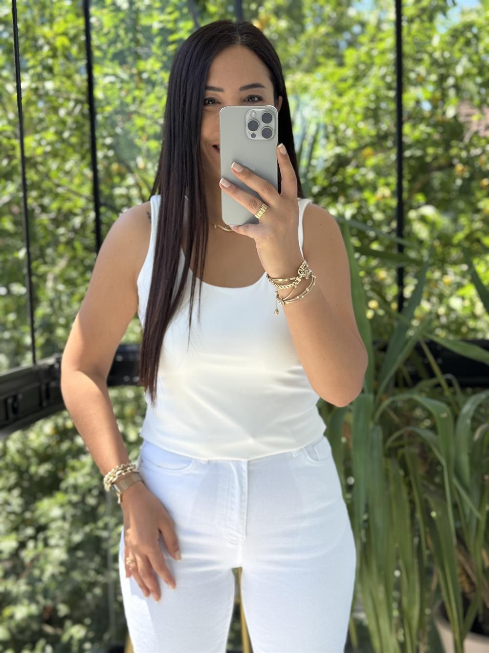 Yarım Astarlı Askılı Esnek Atlet Ekru