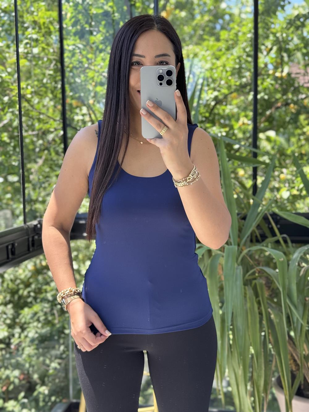 Yarım Astarlı Askılı Esnek Atlet Lacivert