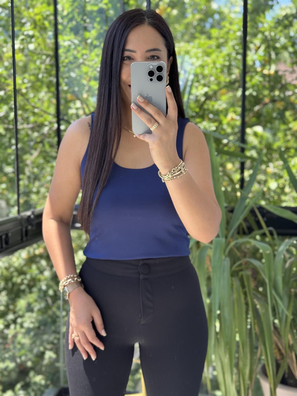 Yarım Astarlı Askılı Esnek Atlet Lacivert