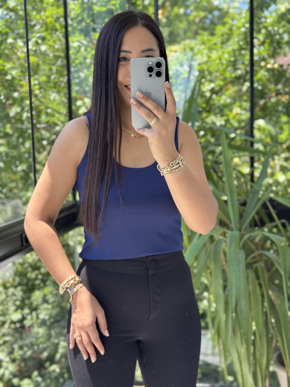 Yarım Astarlı Askılı Esnek Atlet Lacivert