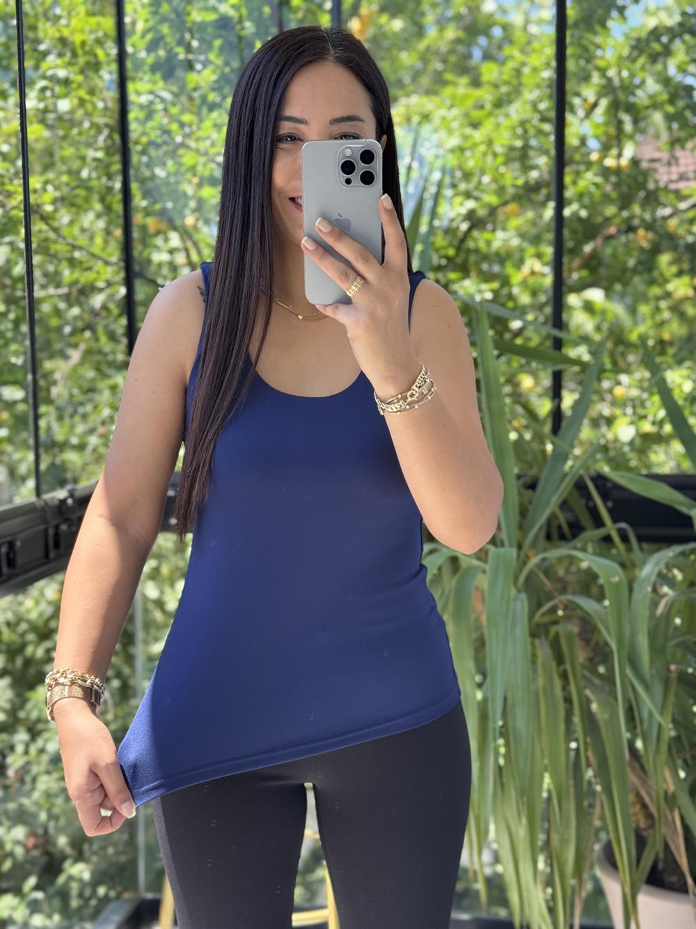 Yarım Astarlı Askılı Esnek Atlet Lacivert