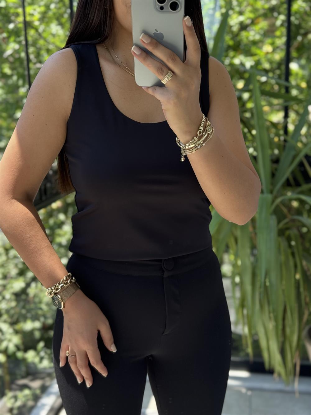 Yarım Astarlı Askılı Esnek Atlet Siyah