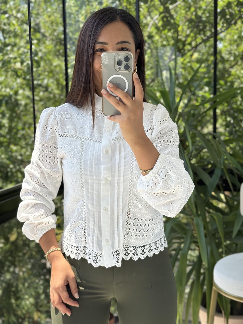 Yarım Fisto Gömlek Beyaz