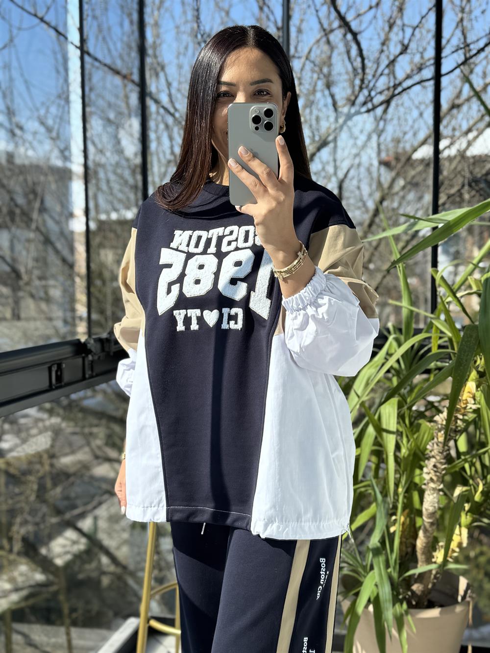 Yazılı Şeritli Takım Lacivert