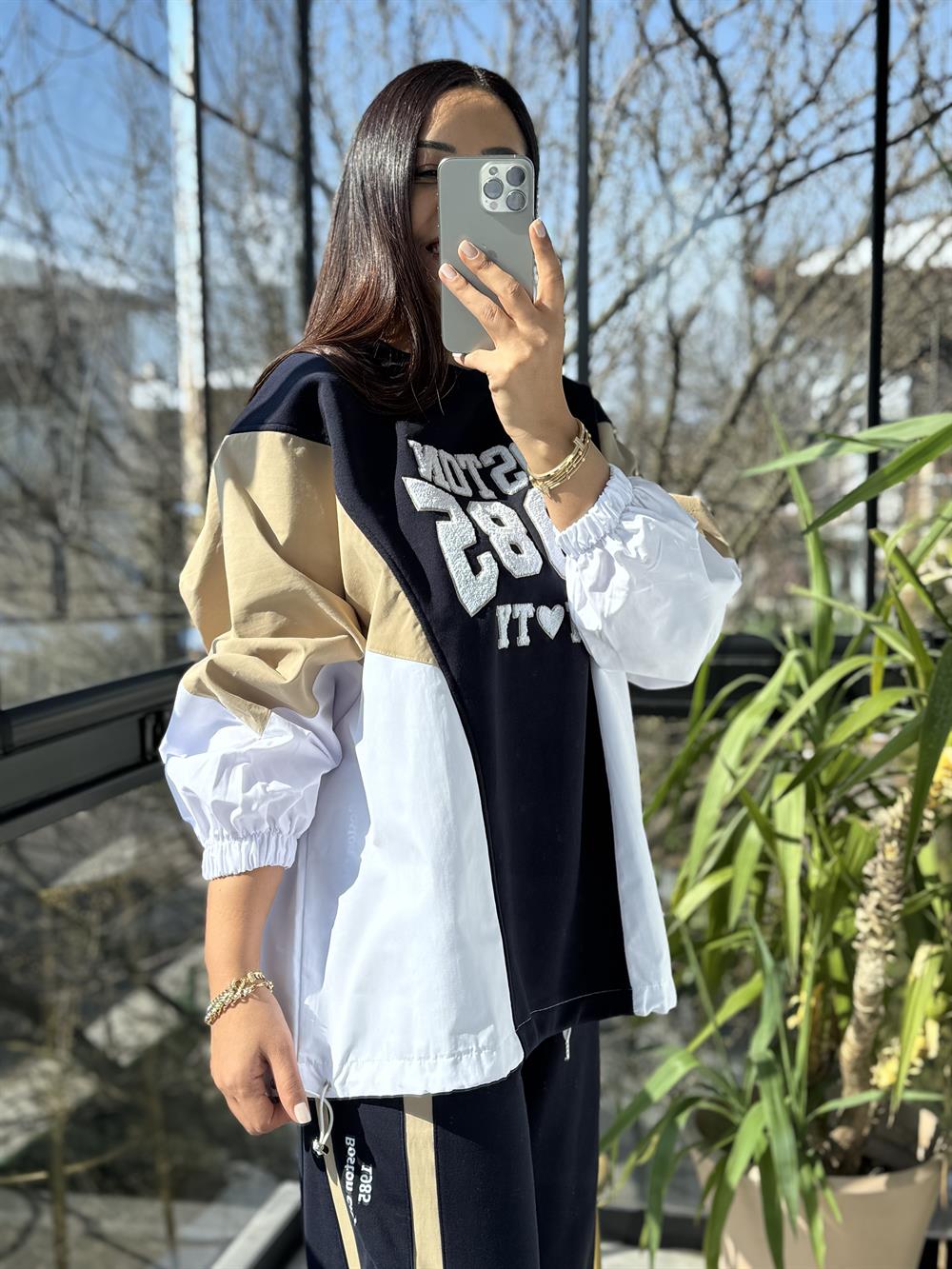 Yazılı Şeritli Takım Lacivert