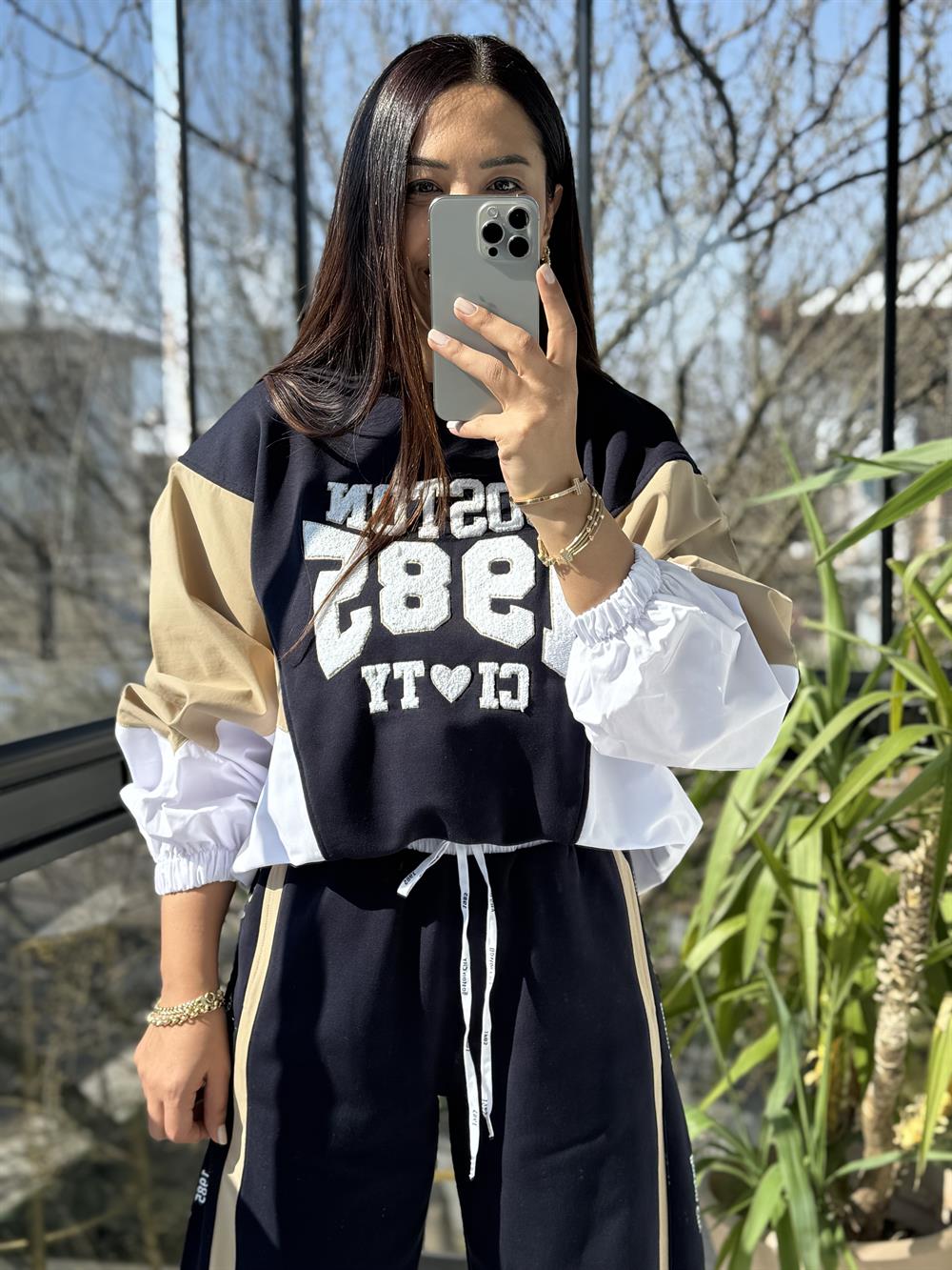 Yazılı Şeritli Takım Lacivert