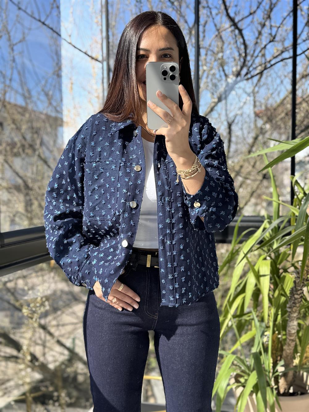 Yırtık Kot Gömlek Lacivert