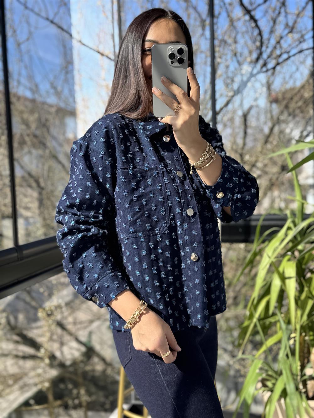 Yırtık Kot Gömlek Lacivert