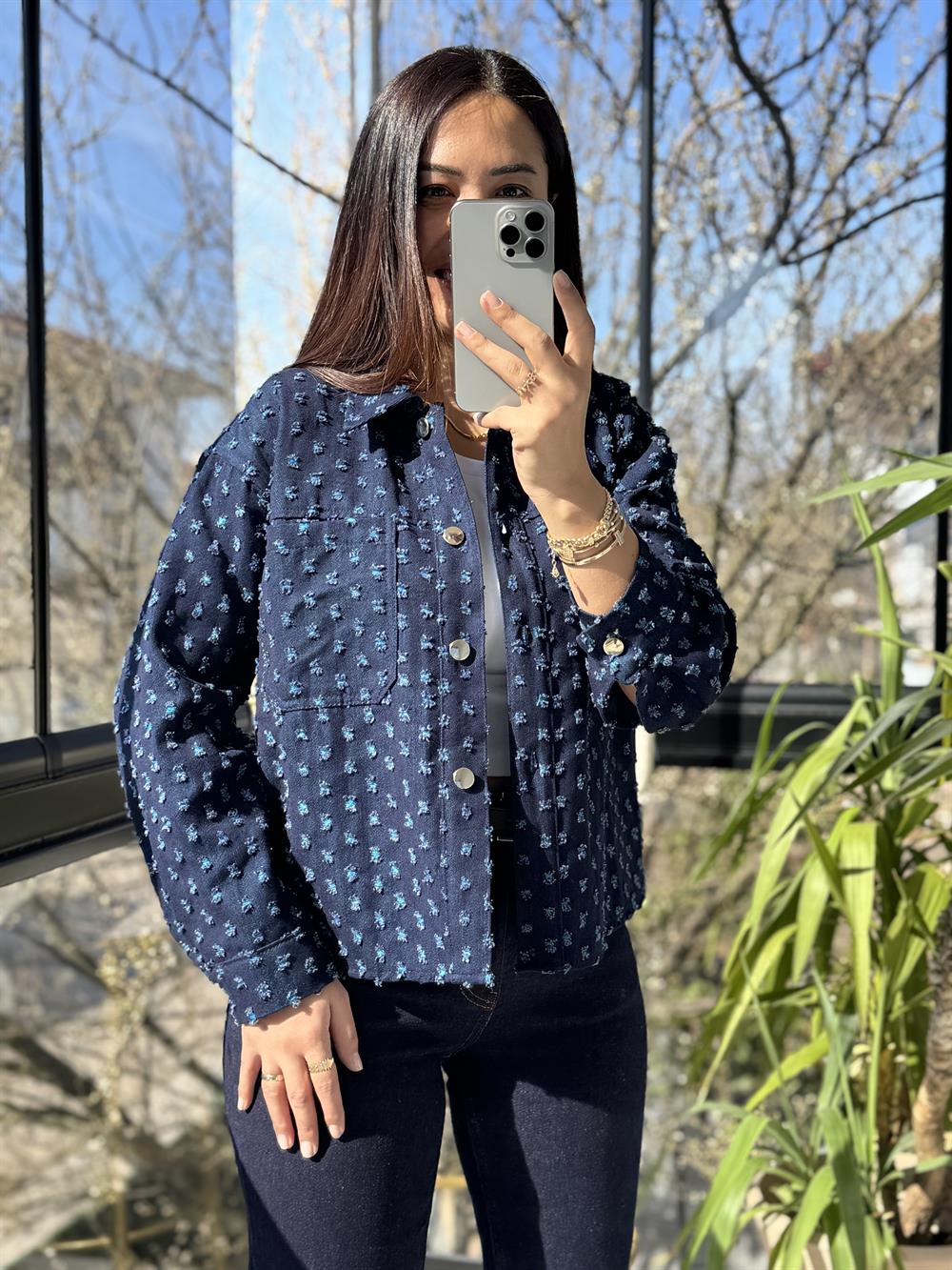 Yırtık Kot Gömlek Lacivert