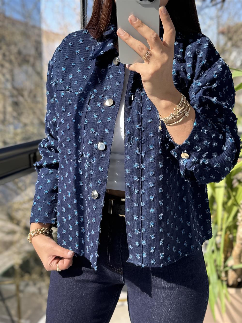 Yırtık Kot Gömlek Lacivert