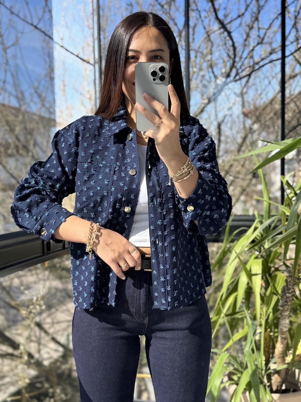 Yırtık Kot Gömlek Lacivert