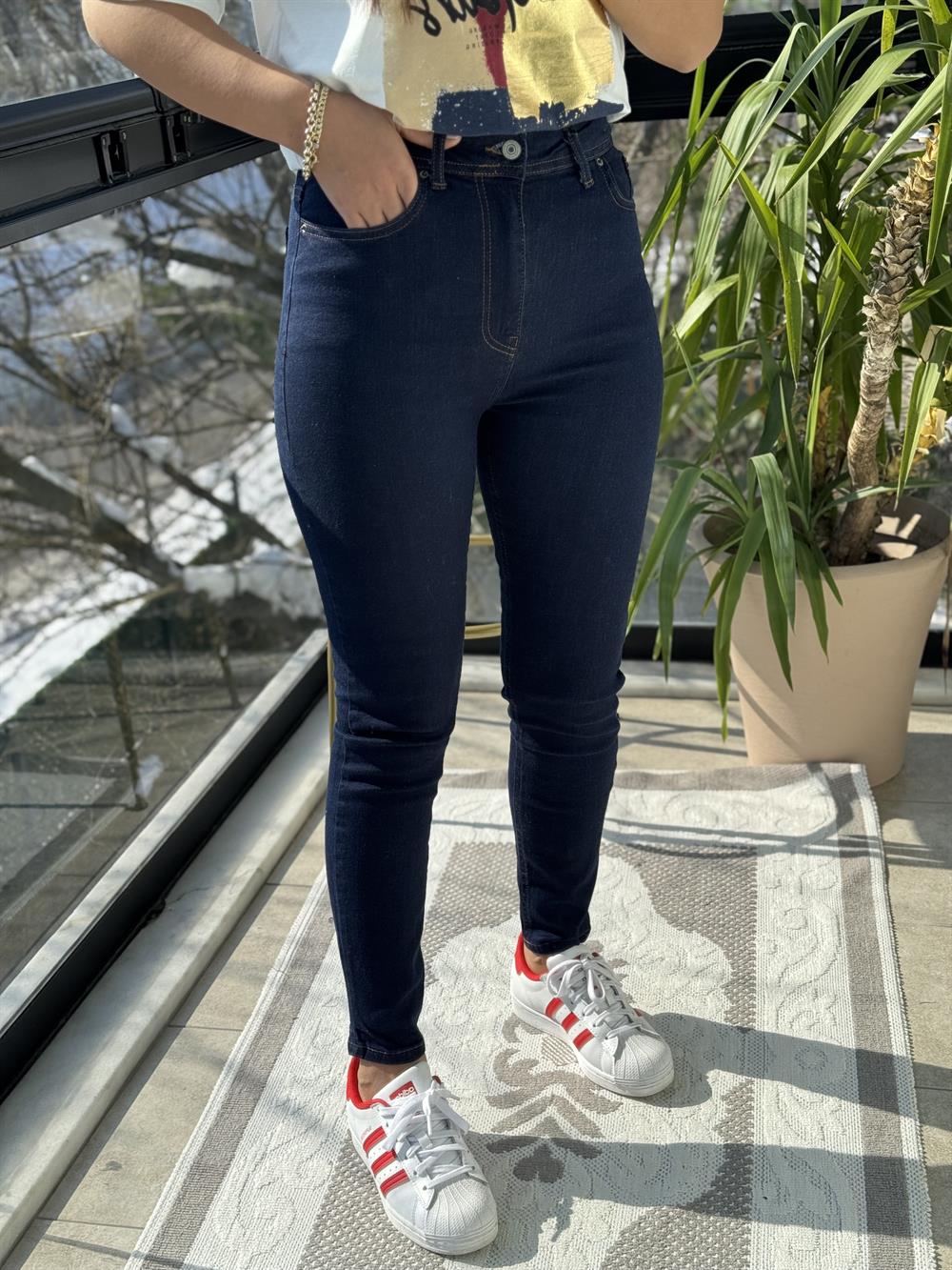 Yüksek Bel Skinny Jean Tintli Lacivert