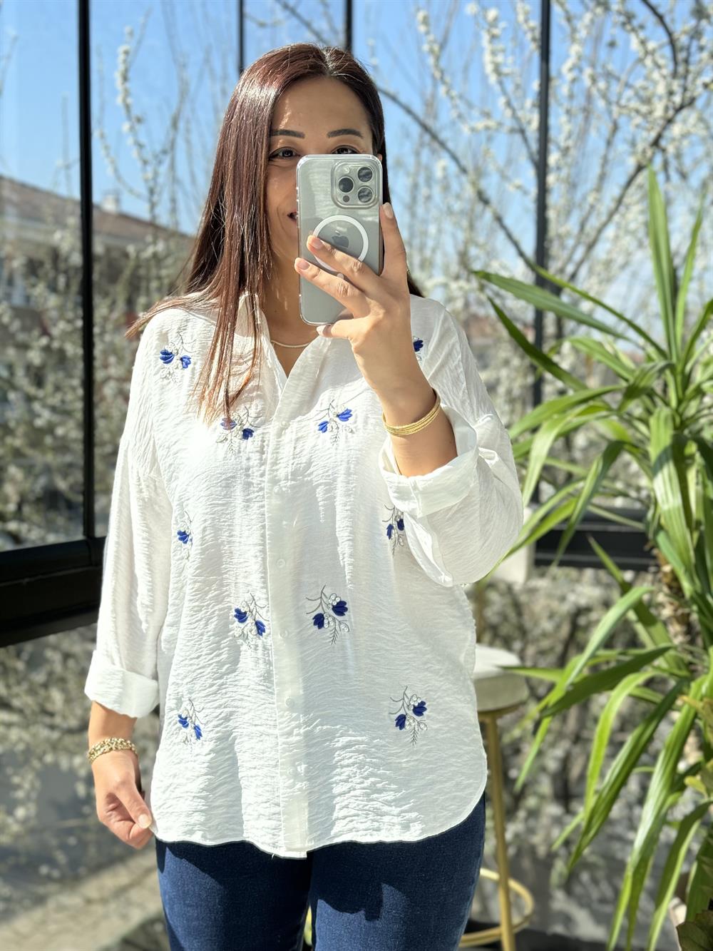 Zeytin Dalı Pamuklu Gömlek Beyaz