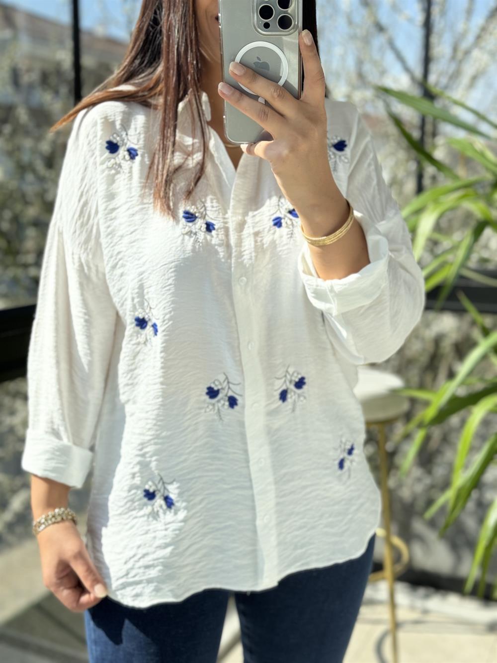 Zeytin Dalı Pamuklu Gömlek Beyaz