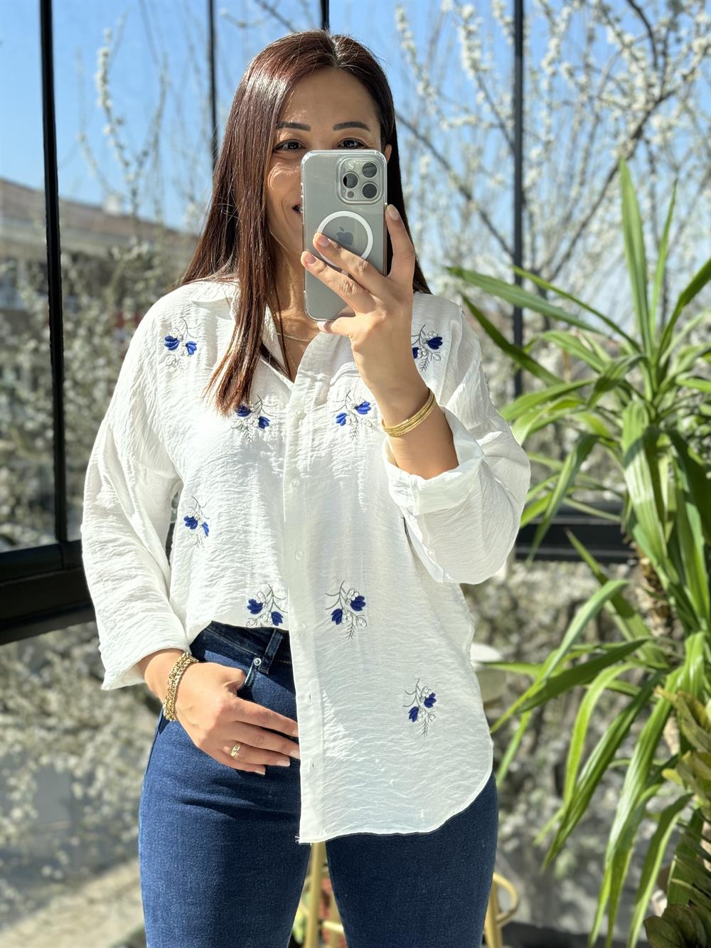 Zeytin Dalı Pamuklu Gömlek Beyaz