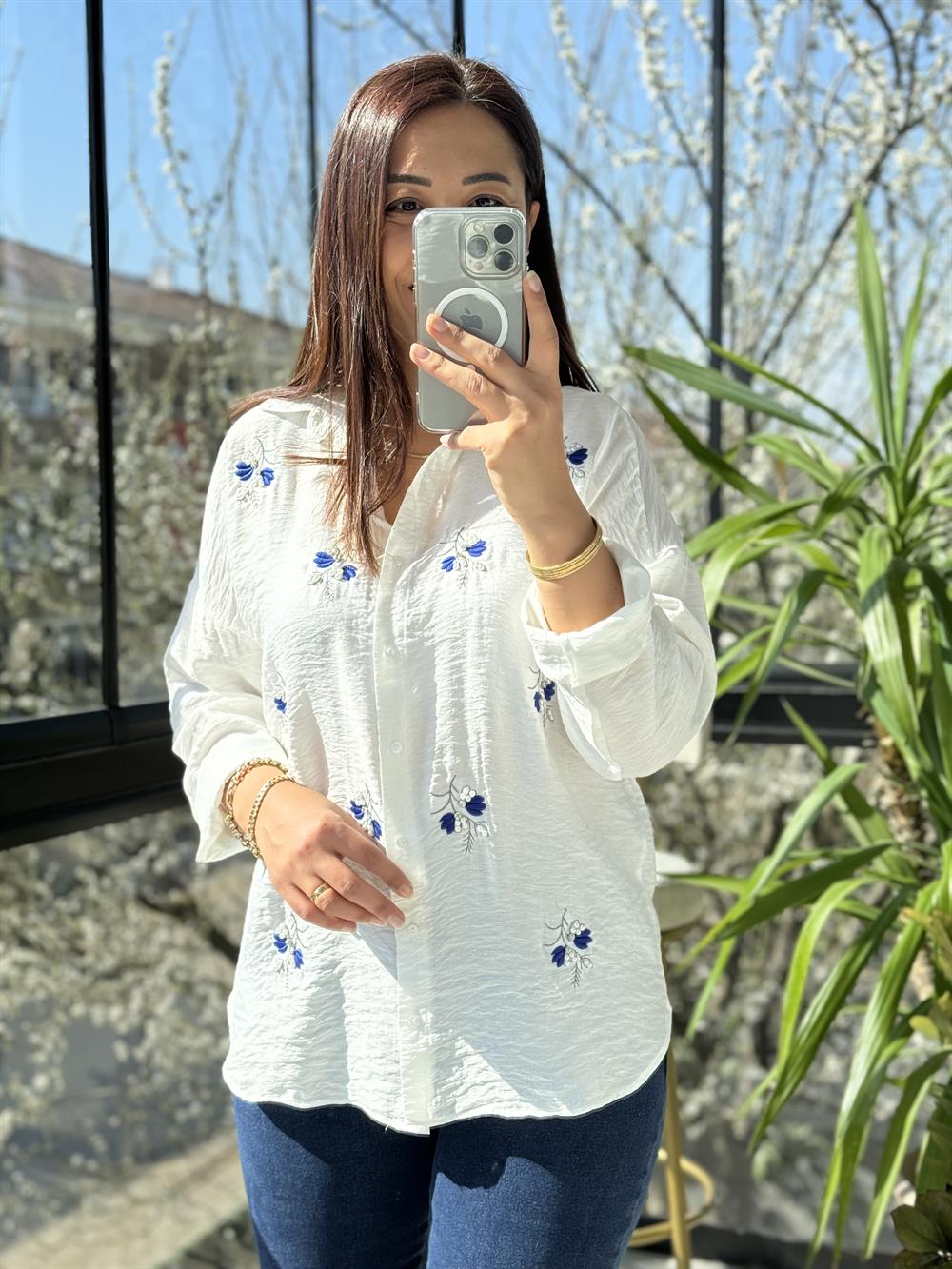 Zeytin Dalı Pamuklu Gömlek Beyaz