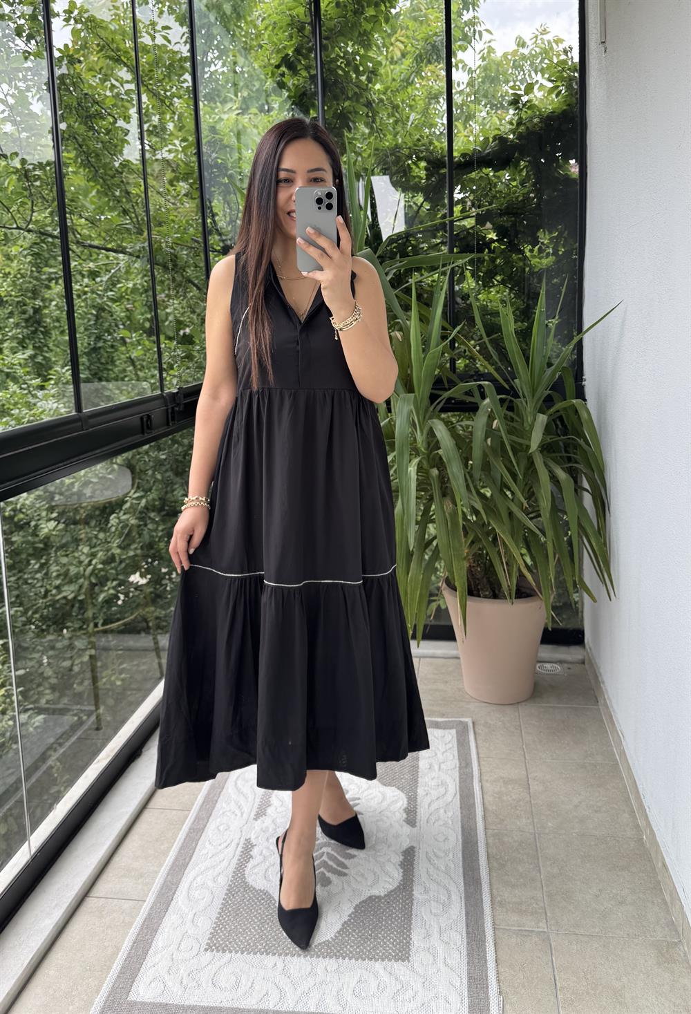 Zincir Detaylı Elbise Siyah