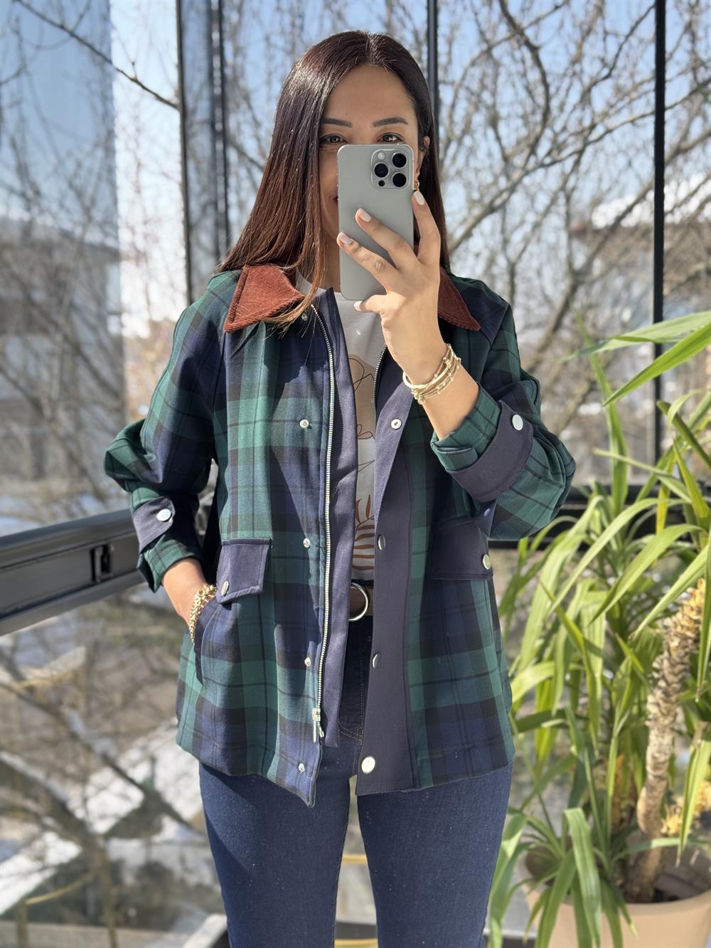 Zra Ekose Ceket Lacivert 