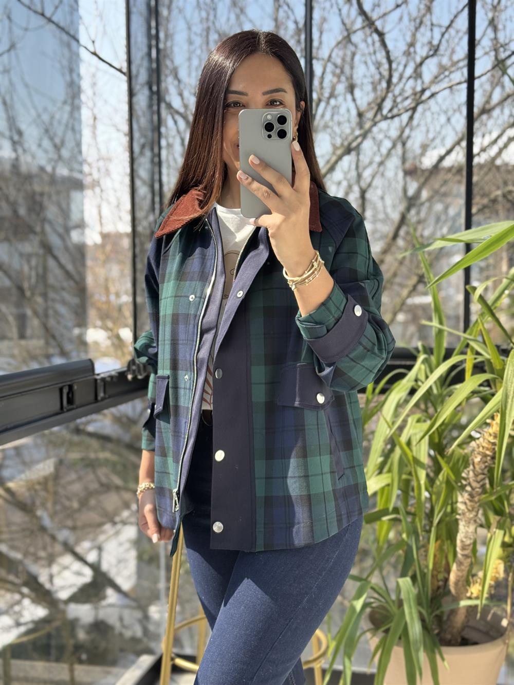 Zra Ekose Ceket Lacivert 